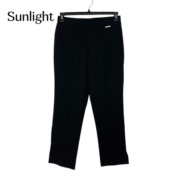 Michael Kors Women Black Mid-Rise Stretch Pull On Pants SZ M Straight Side Slits - Picture 1 of 12